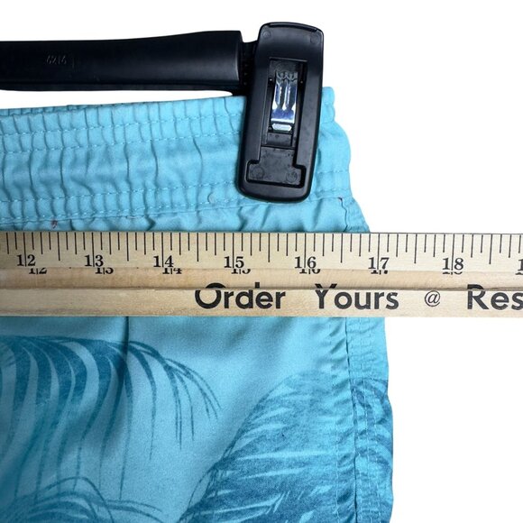 SPICY TUNA Aqua Swim Trunks Size Small Light Blue Palm Leaf Print Mesh Lined - Picture 8 of 10